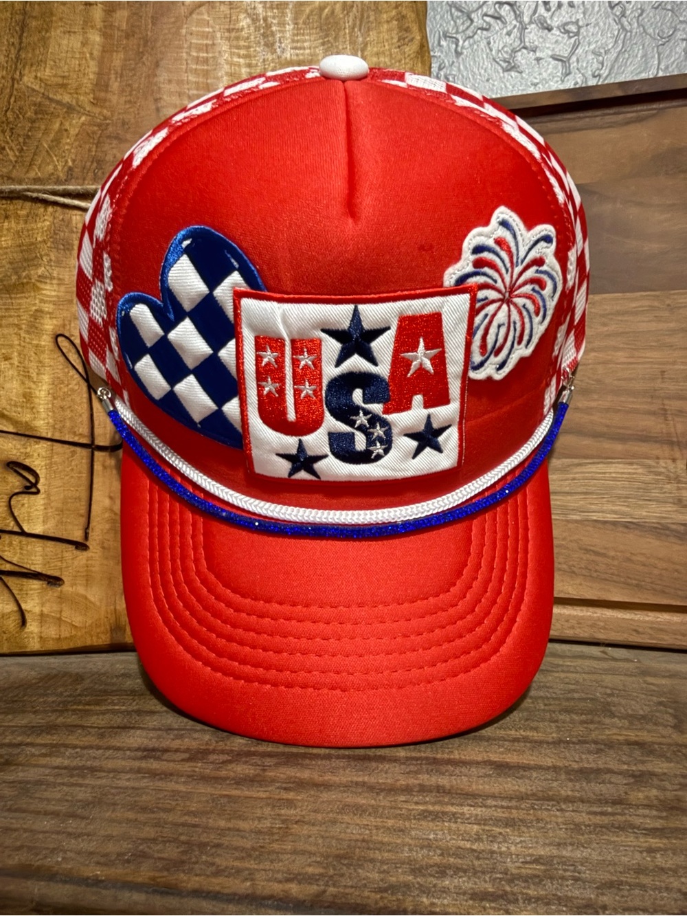 Patriotic Red USA Trucker Hat with Blue & White Accents